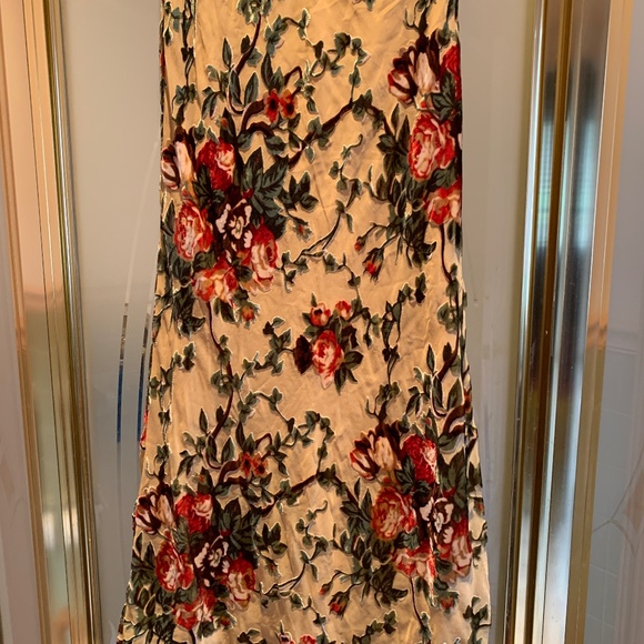 SKIRT SHEER VELVET BEIGE FLORAL APPLIQUES LINED PULLUP DRESS BRAND SIZE MED - Picture 1 of 8